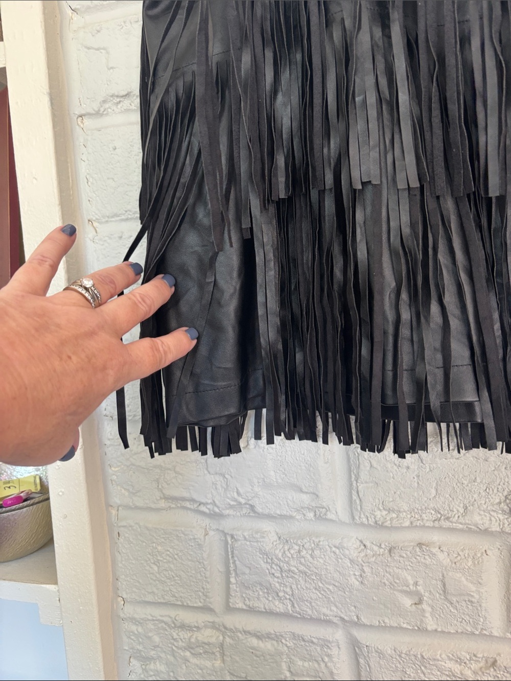 Black Fringe Faux Leather Skirt - Women - Picture 2 of 6